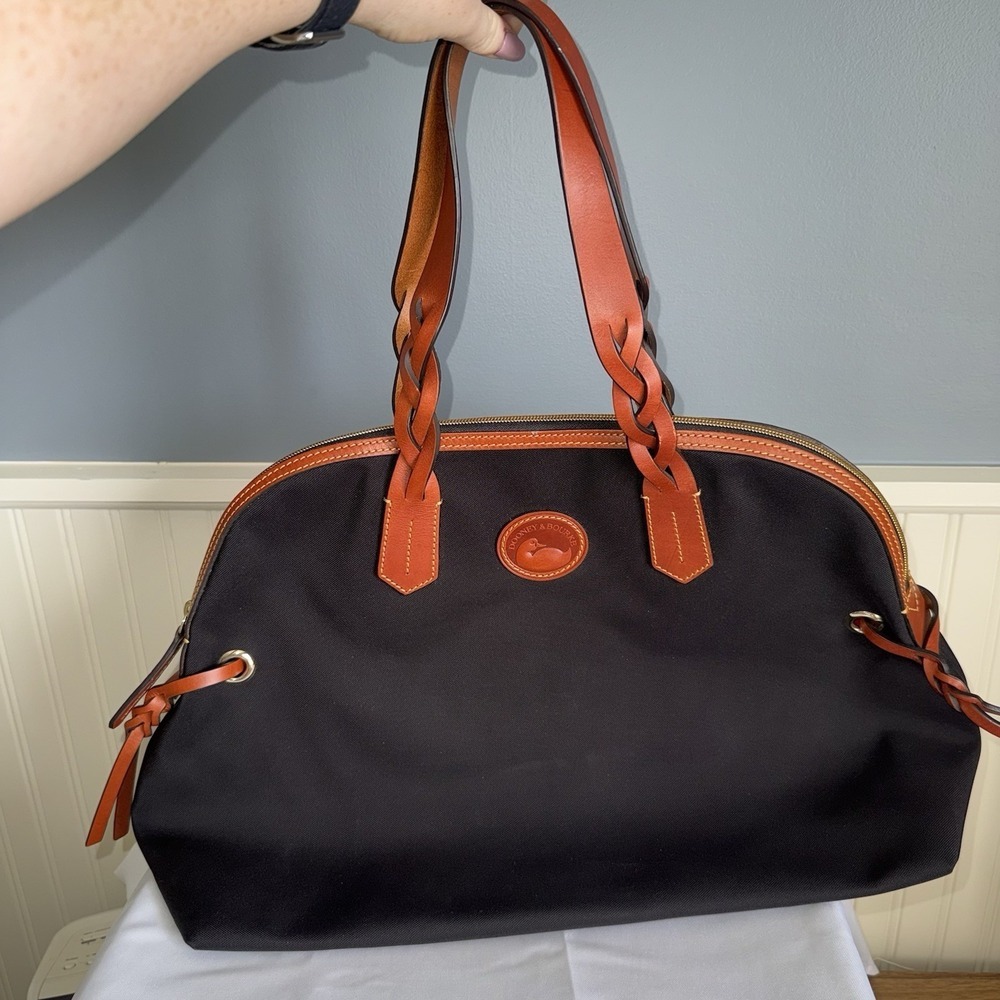 Dooney & Bourke Nylon Large Domed Satchel Shoulder Overnight Bag Black Brown